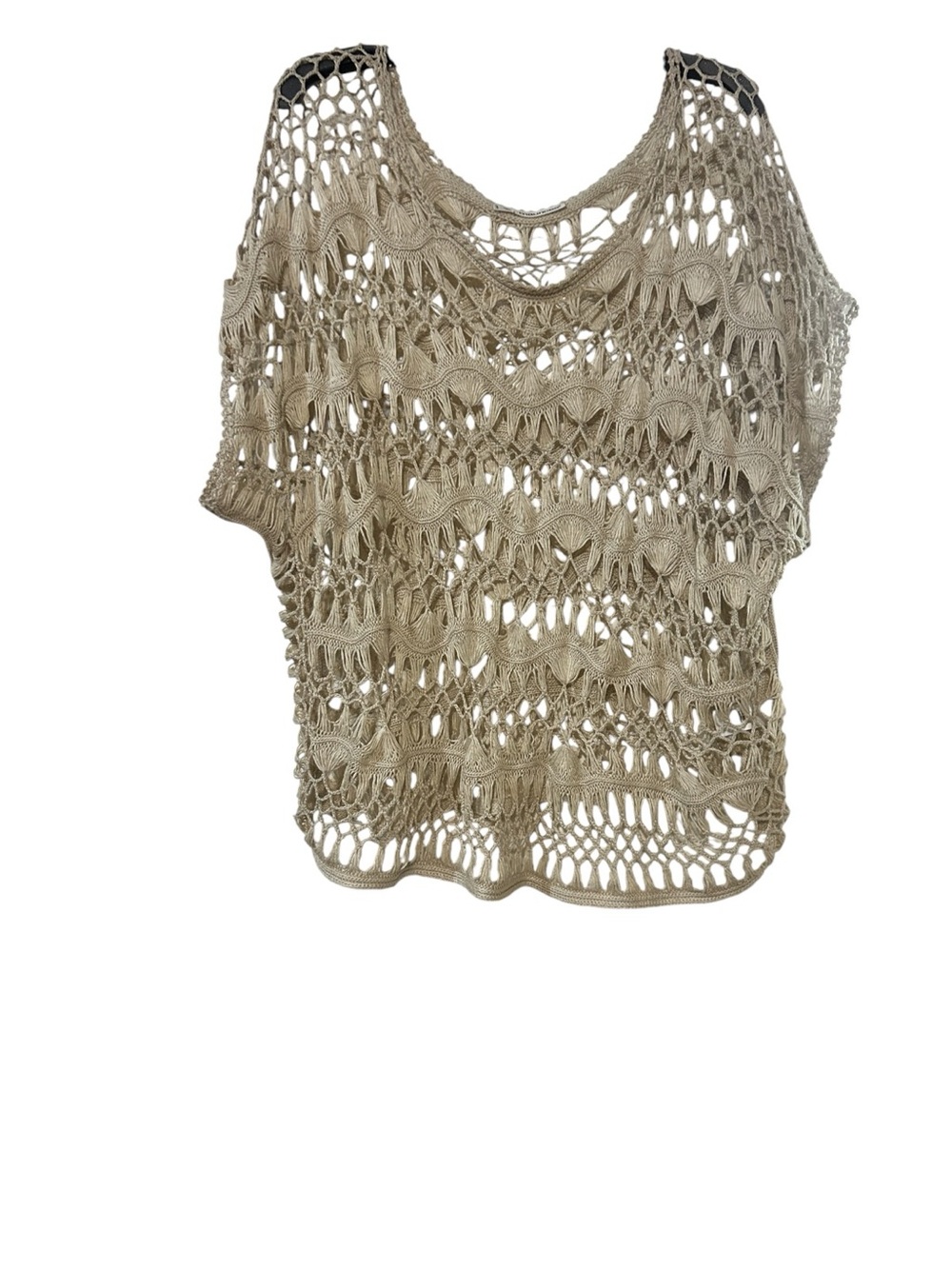 Maurices Cream Open-Knit Crochet Fringe Top